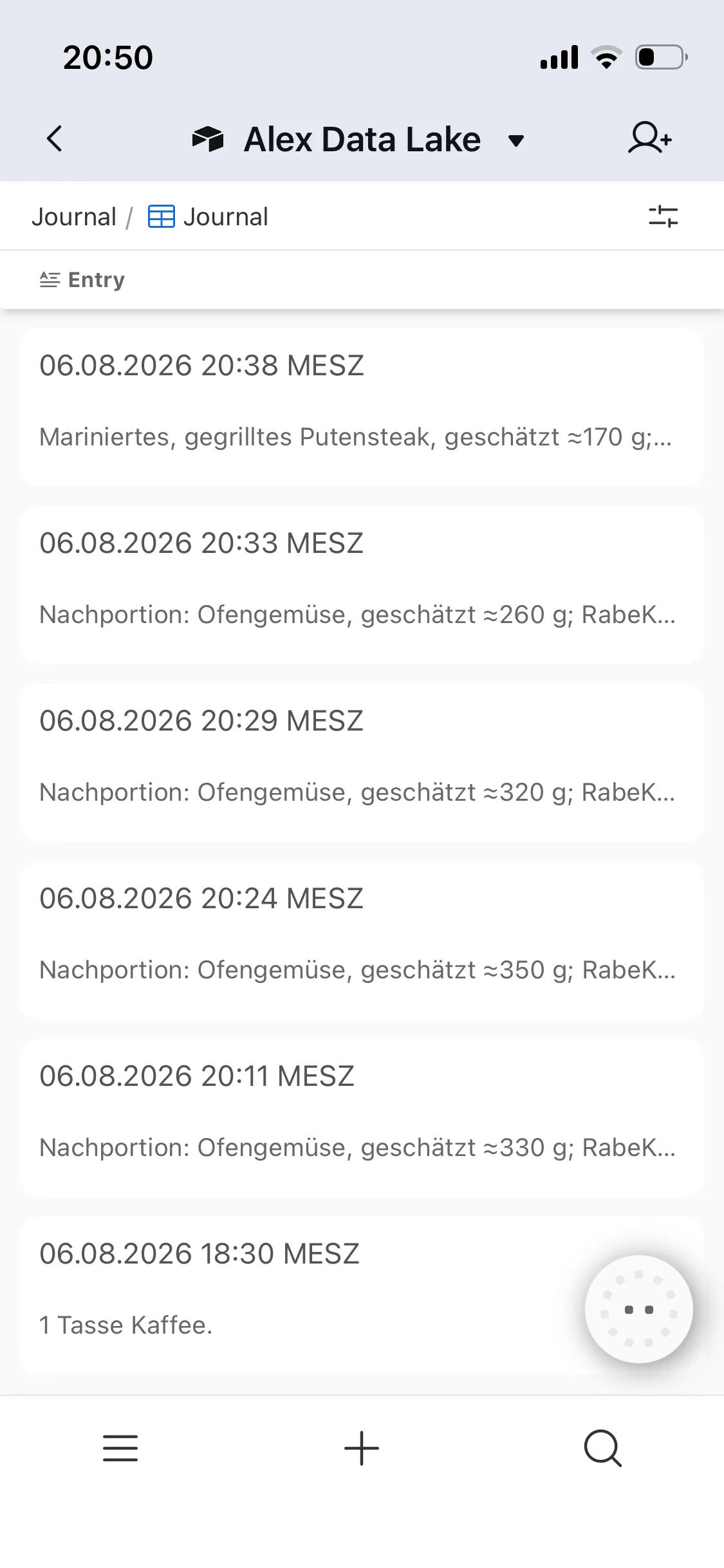Airtable journal used as a personal data layer