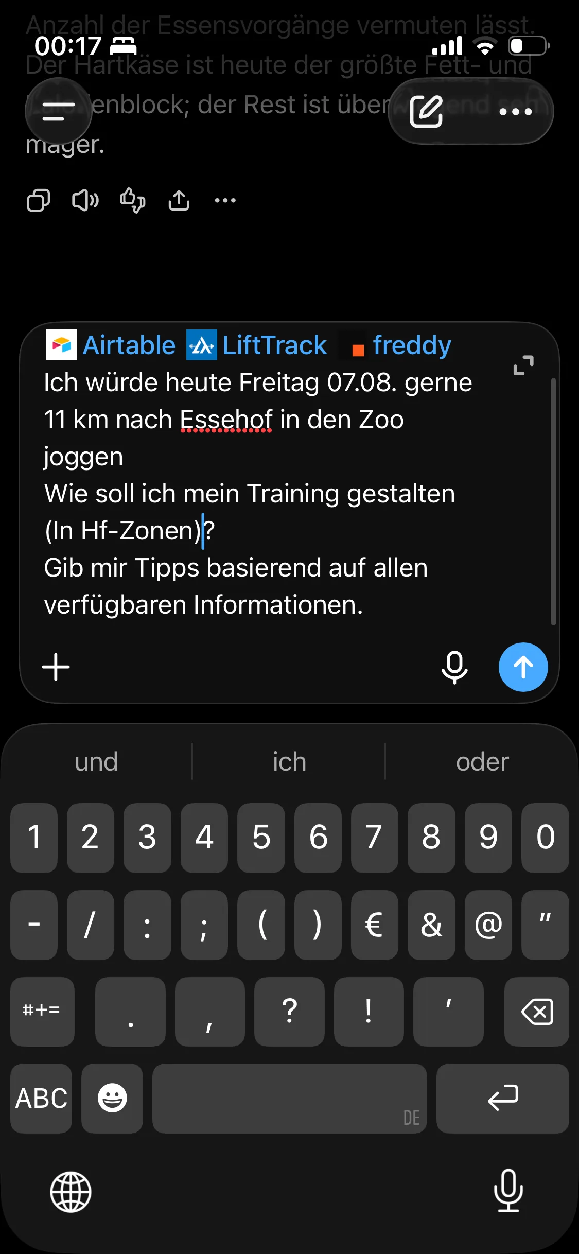 ChatGPT question querying Airtable, LiftTrack and Freddy